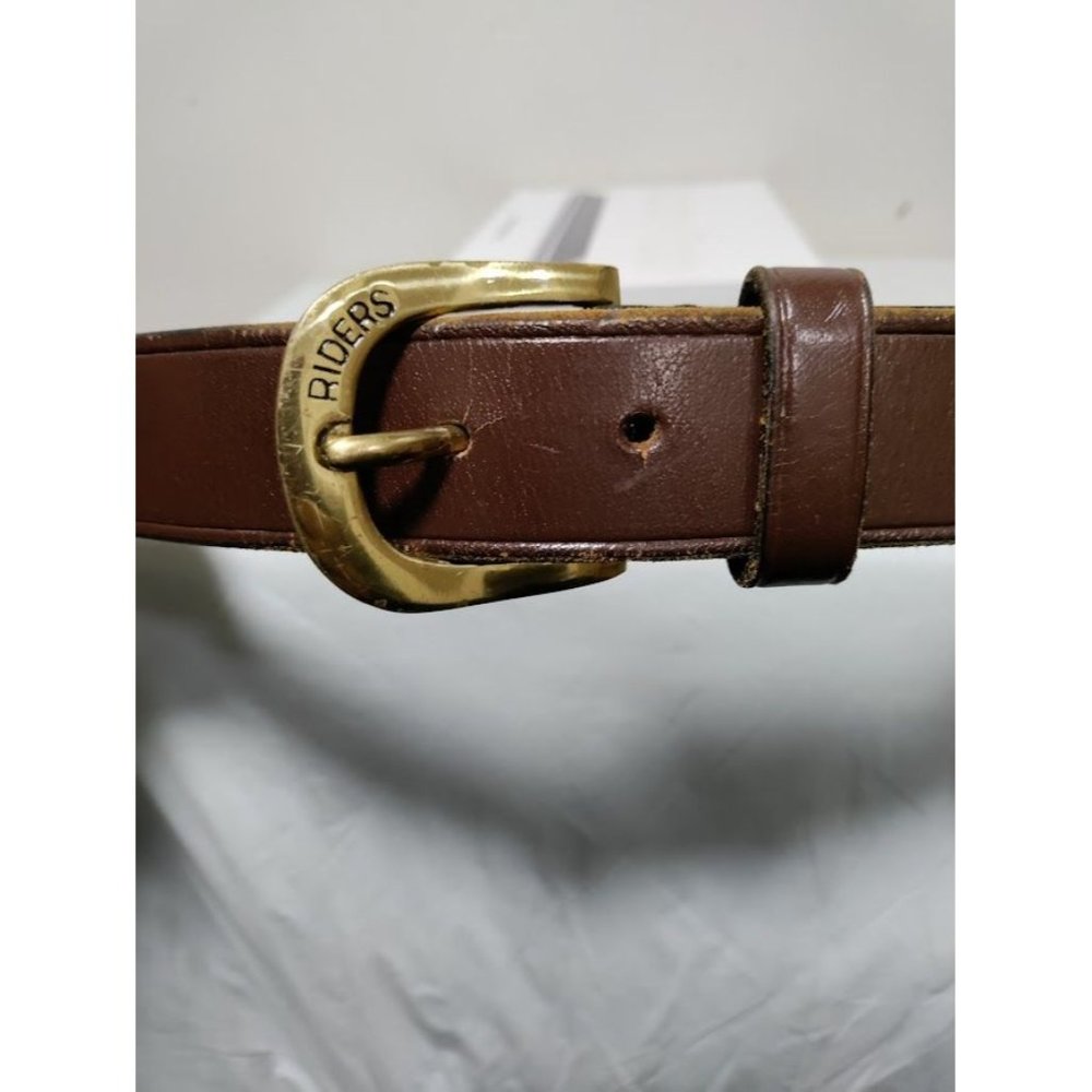 Riders Mens Leather Gold Tone Buckle Adjustable Belt Brown One Size - Picture 10 of 15